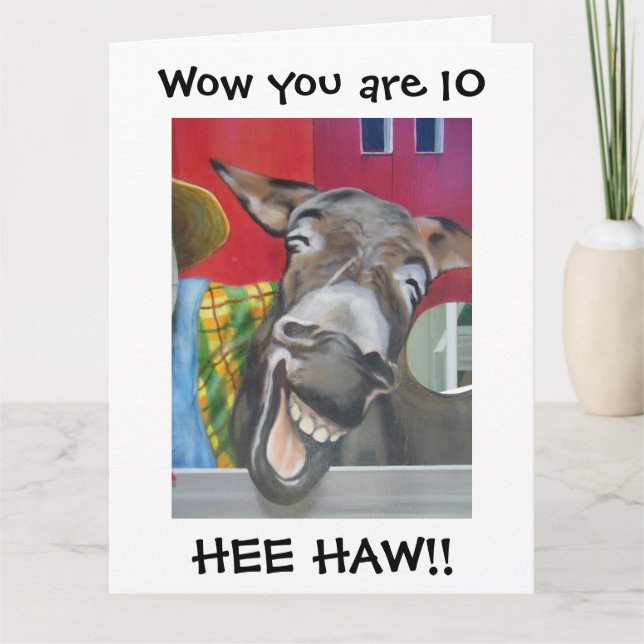 "LAUGHING DONKEY HÄLSNING" FÖR "10:e BIRTHDAY" Kort (Framsida)