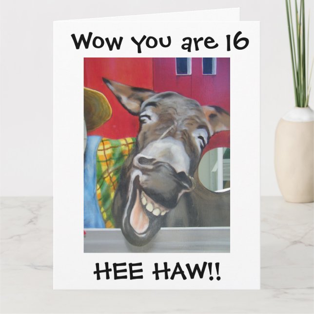 "LAUGHING DONKEY HÄLSNING" FÖR "16:e" BIRTHDAY Car Kort (Framsida)