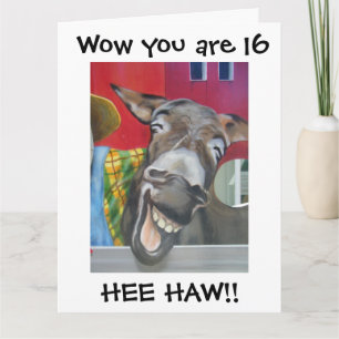 "LAUGHING DONKEY HÄLSNING" FÖR "16:e" BIRTHDAY Car Kort