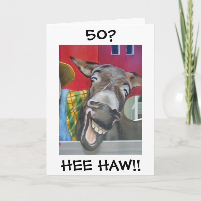 "LAUGHING DONKEY HÄLSNING" FÖR "50:e" BIRTHDAG Kort (Framsida)