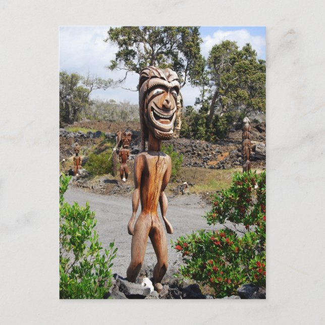 Laughing Hawaiian Ki'i Sculpture Postcard Vykort (Framsida)