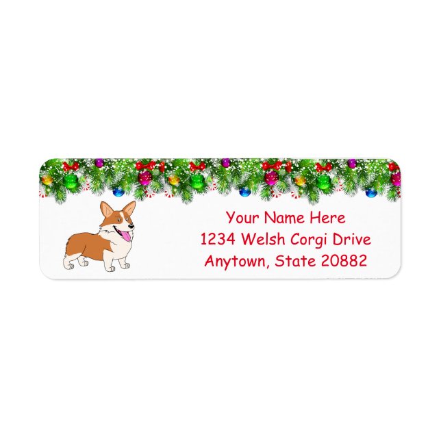 Laughing Helgdag Welsh Corgi Returadress Etikett (Framsidan)