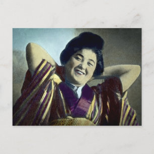 Laughing Japansk Girl Vintage Vykort