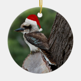 Laughing Kookaburra Bird jul Red Santa Hat Julgransprydnad Keramik