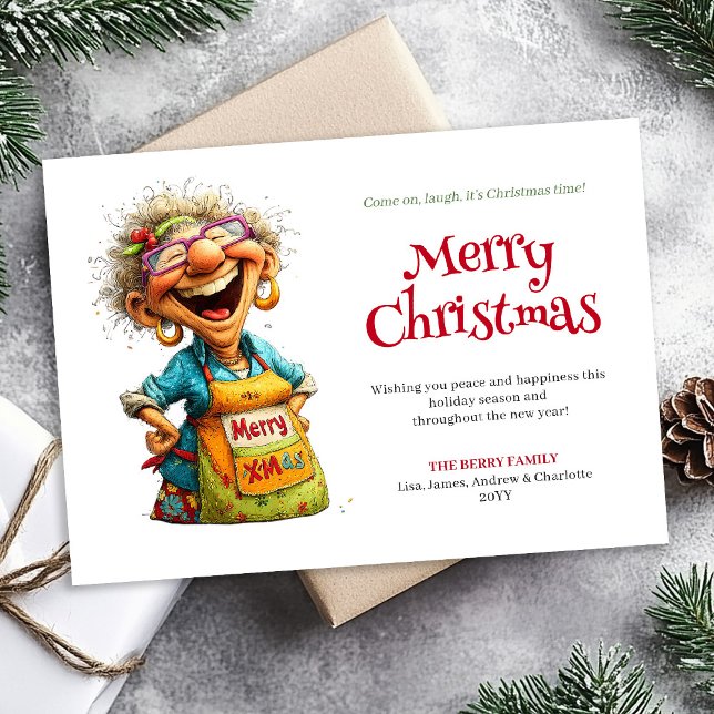 Laughing Lady Editable Digital Christmas Greeting Julkort (Laughing Lady Editable Digital Christmas Greeting)