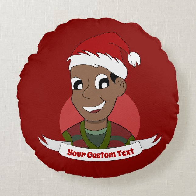 Laughing man Christmas cartoon Round Pillow Rund Kudde (Framsidan)