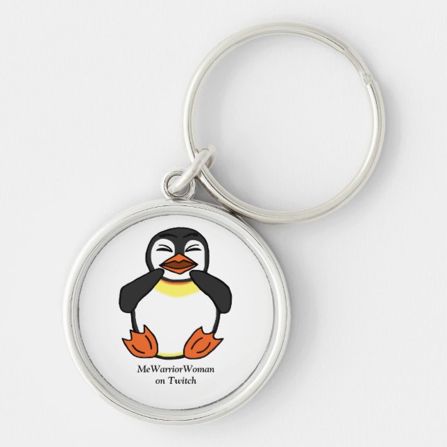 Laughing Penguin, MeWarriorWoman på Twitch Rund Silverfärgad Nyckelring (Framsidan)