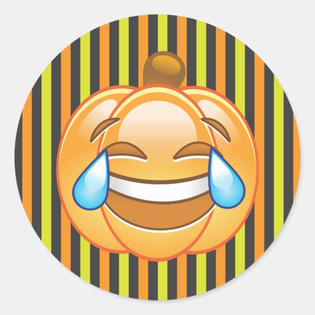 Laughing Pumpkin Emoji Sticker Runt Klistermärke (Framsida)