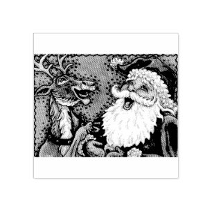 LAUGHING SANTA & REINDEER, CHRISTMAS GUBBER FRIMÄR STÄMPEL