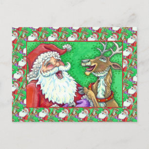 LAUGHING SANTA & REINDEER KNOCK KNOCK JOKES FUNny Helg Vykort