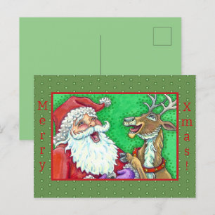 LAUGHING SANTA & REINDEER KNOCK KNOCK JOKES FUNny Helg Vykort
