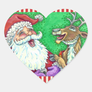 LAUGHING SANTA & REINDEER KNOCK KNOCK JOKES FUNny Hjärtformat Klistermärke