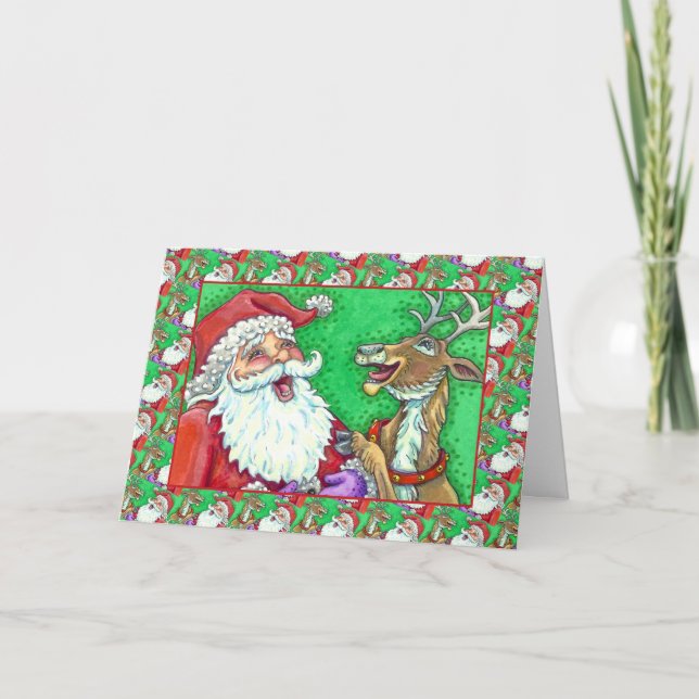 LAUGHING SANTA & REINDEER KNOCK KNOCK JOKES Verse Helgkort (Framsida)