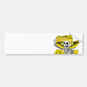 Laughing Skeleton Woman in Gult Bonnet Bildekal