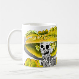 Laughing Skeleton Woman in Gult Bonnet Kaffemugg