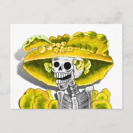 Laughing Skeleton Woman in Gult Bonnet Vykort