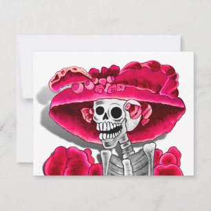 Laughing Skeleton Woman in Red Bonnet Inbjudningar