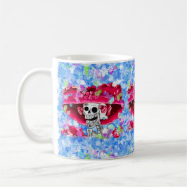 Laughing Skeleton Woman in Red Bonnet Kaffemugg