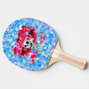 Laughing Skeleton Woman in Red Bonnet Pingisracket