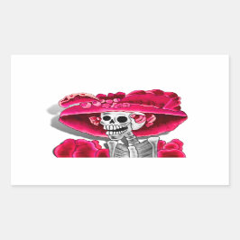 Laughing Skeleton Woman in Red Bonnet Rektangulärt Klistermärke