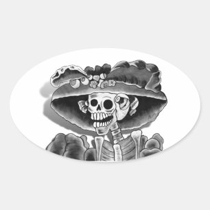 Laughing Skeleton Woman Ovalt Klistermärke