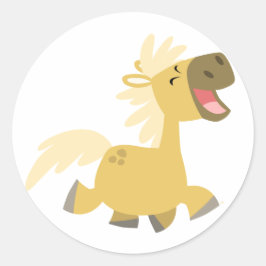 Laughing Tecknad Pony Sticker Runt Klistermärke