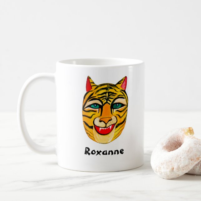 Laughing Tiger Watercolor CUSTOMIZED Kaffemugg (Med munk)