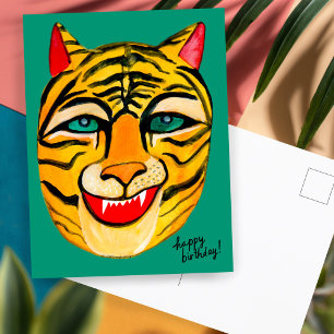 Laughing Tiger Watercolor Grattis på födelsedagen Vykort