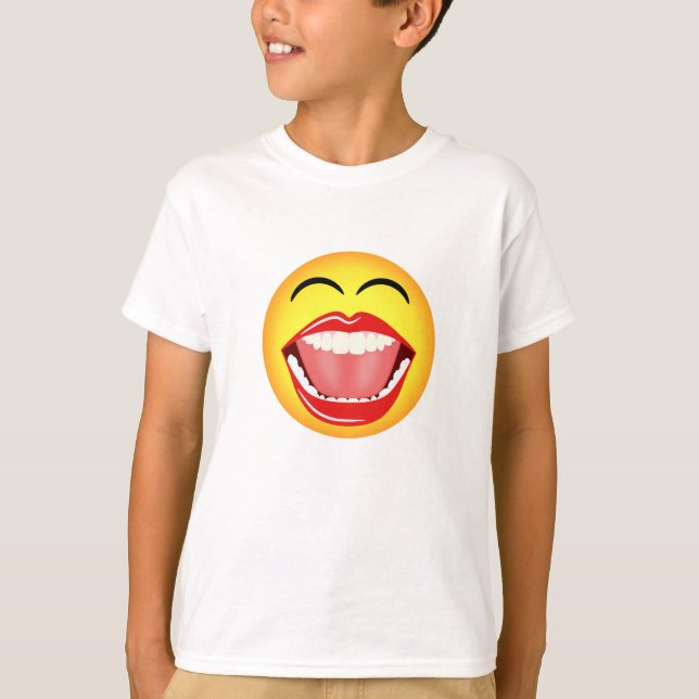 Laughny Big Open Mouth Ansikte Emoji Tee Shirt (Framsida)