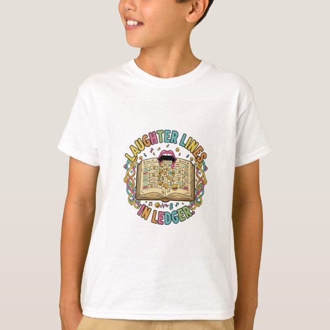 Laughter Lines in Ledger – Smart Humor T-Shirt (Framsida)