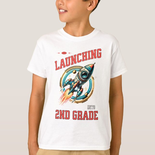 Launching into 2nd Grade -Back to School  T Shirt (Framsida)