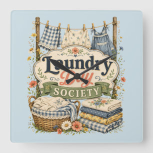 Laundry Day Society Cottagecore Blommor Fyrkantig Klocka