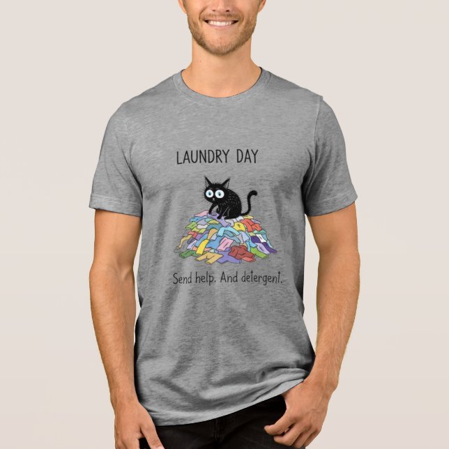 Laundry Day Svart Katt Älskare T-shirt (Framsida)