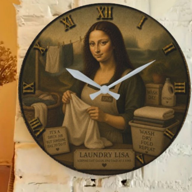 Laundry Funny Mona Lisa  Housekeeping Gift Stor Klocka (Skapare uppladdad)