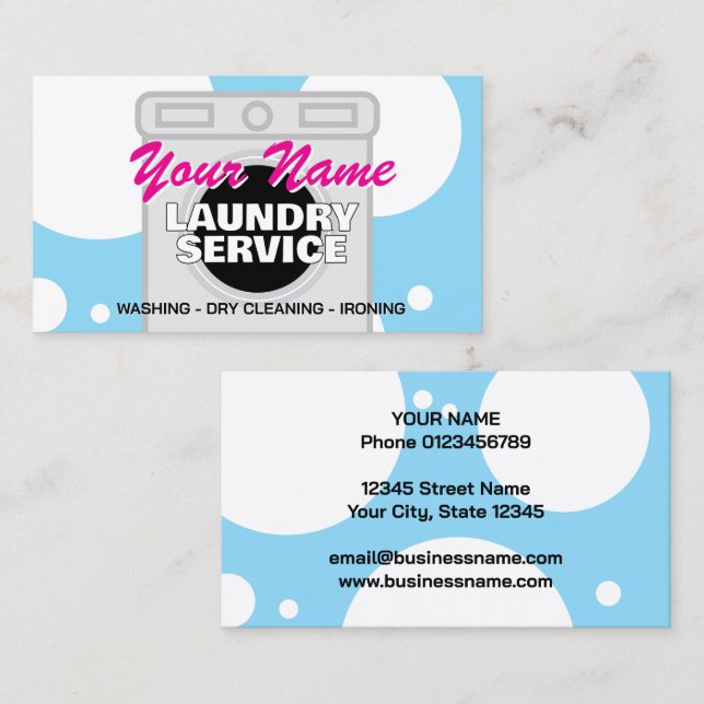 Laundry service dry cleaner business card template visitkort (Fram/baksida)