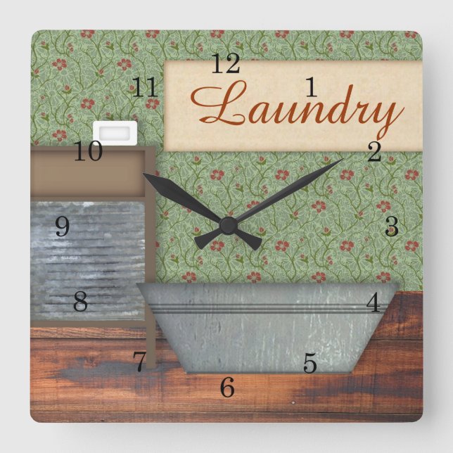 Laundry Wall Clock Fyrkantig Klocka (Framsida)