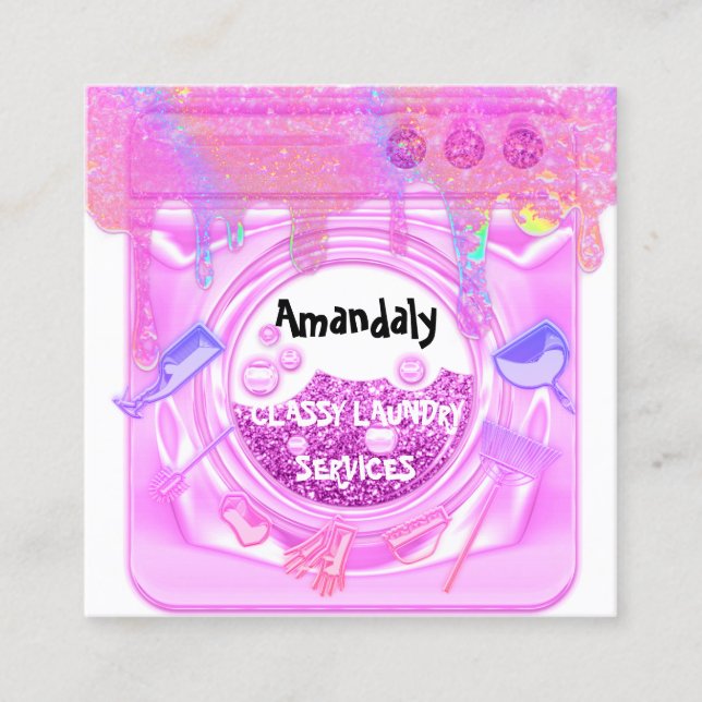 Laundry Washing Cleaning Service QR Code White Fyrkantigt Visitkort (Framsida)