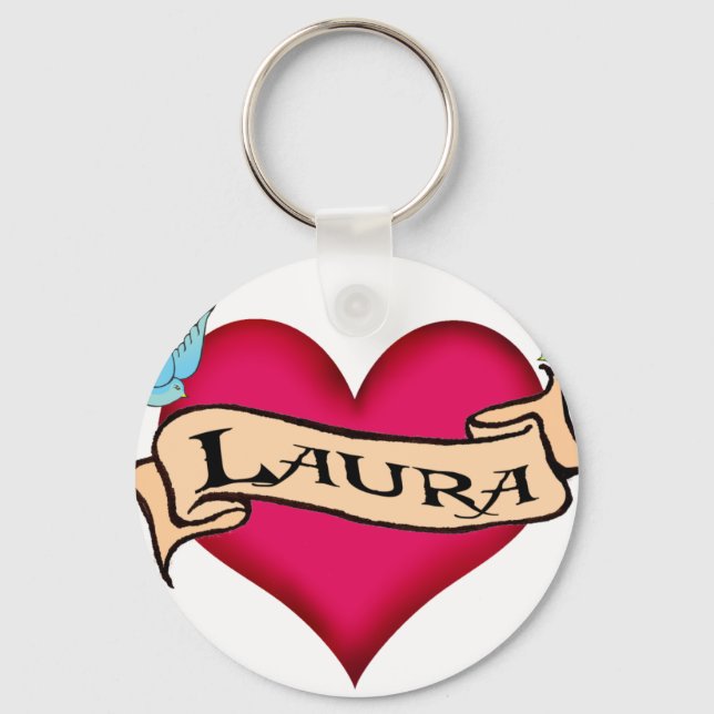 Laura - Anpassningsbar Heart Tattoo T-shirts & Gif Nyckelring (Framsida)