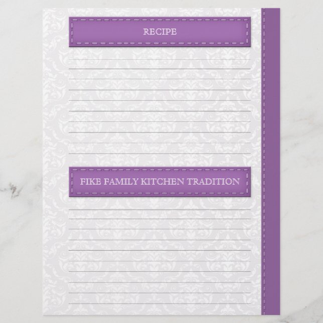Laura Gristället - Lila Grått Damask Recipe Pages (Framsida)