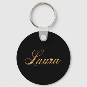 Laura guld Design Lettering Schlüsselanhänger rund Nyckelring