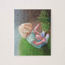 "Laura" oljemålning-lille tjej som plockar blommor Pussel