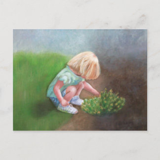 "Laura" oljemålning-lille tjej som plockar blommor Vykort
