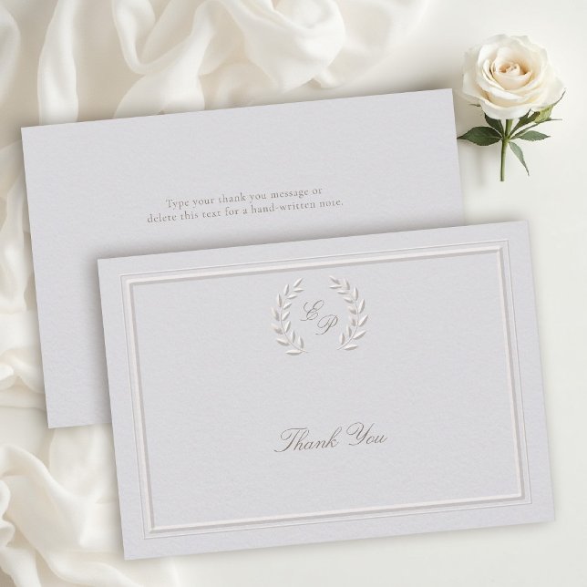 Laurbärskrans Ram Klassisk Formell Bröllop Tack Kort (classic wedding thank you card template formal modern traditional double frame laurel wreath crest )