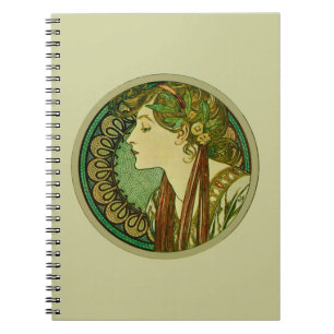 Laurel, Alphonse Mucha Vintage Art nouveau Anteckningsbok Med Spiral