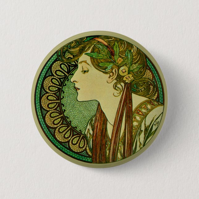 Laurel, Alphonse Mucha Vintage Art nouveau Knapp (Framsida)