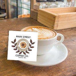 Laurel and Coffee Cup Small Business Fyrkantigt Visitkort