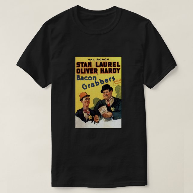 Laurel and Hardy. Bacon Grabbers. Movie Poster. Cl T Shirt (Design framsida)