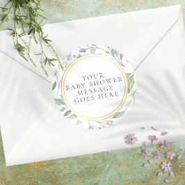 Laurel Garland Faux Gold Foil Baby Shower Message Runt Klistermärke