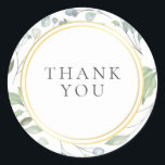 Laurel Garland Faux Gold Foil Tack Favor Runt Klistermärke<br><div class="desc">En dekorativ lagergarland omger en faux guld foil gräns som innehåller ert speciella tack. Designad av Thisisnotme©</div>