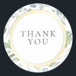 Laurel Garland Faux Gold Foil Tack Favor Runt Klistermärke<br><div class="desc">En dekorativ lagergarland omger en faux guld foil gräns som innehåller ert speciella tack. Designad av Thisisnotme©</div>